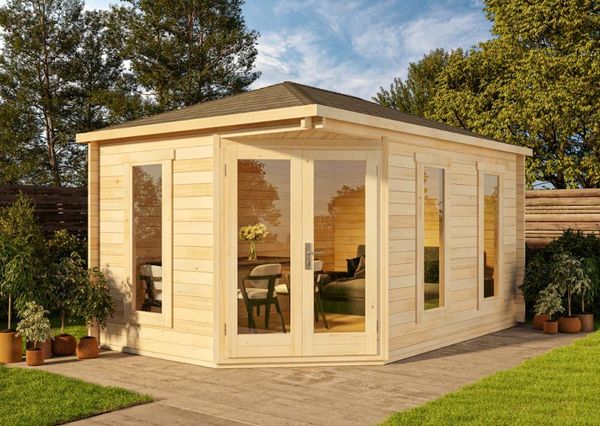 Alpholz 5-Eck Gartenhaus Lido Gartenhaus aus Holz Holzhaus mit 40 mm Wandstärke Blockbohlenhaus mit Montagematerial