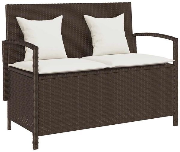 vidaXL Gartenbank mit Stauraum und Kissen Braun Poly Rattan 4104212