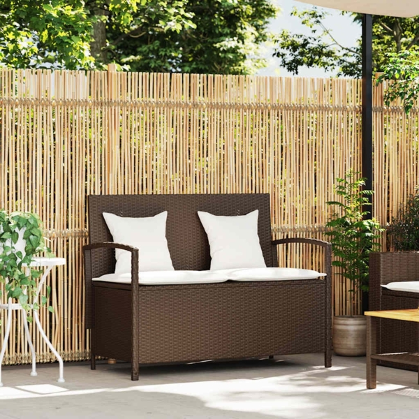 vidaXL Gartenbank mit Stauraum und Kissen Braun Poly Rattan 4104212