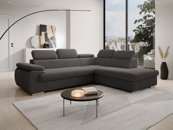 Vente-unique - FABIEN Sofa SamtStoff Grau - B 221 cm x H 76 cm x L 271 cm