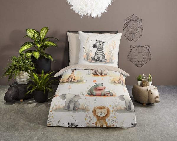 PURE luxury collection Kinderbettwäsche Pete, Microfaser, 2 teilig, Mikrofaser, 135x200, 2 Teilig, Wendeoptik, Kind, Tiere, Sand