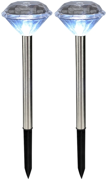 2er Set LED Solar Steckleuchte, Diamant Design, H 34 cm