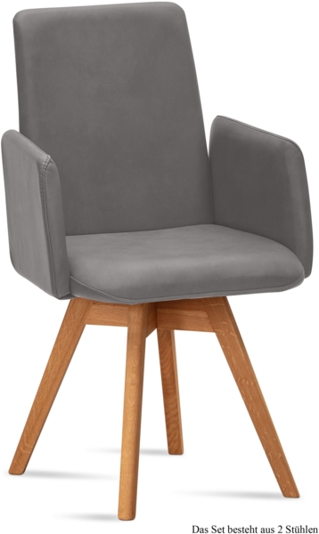 Armlehnstuhl drehbar (2er-Set) Donny 52x92x60 Eiche geölt/Grau