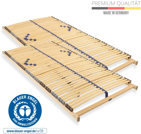 Lattenrost 200x200 cm vormontiert Blauer Engel-Zertifizierung 42 Latten 7-Zonen Birkenschichtholz belastbar 150 Kg Made in Germany