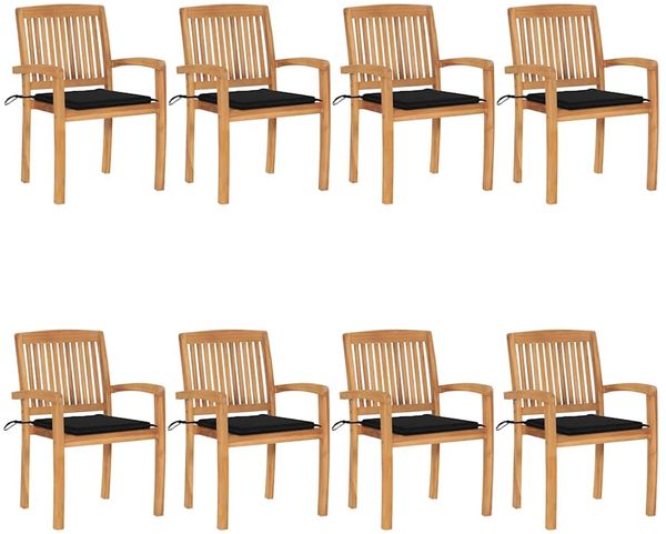 vidaXL Stapelbare Gartenstühle mit Kissen 8 Stk. Massivholz Teak 3073247