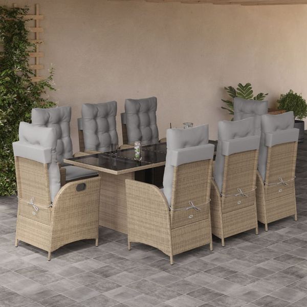 vidaXL 9-tlg. Garten-Essgruppe mit Kissen Beigemischung Poly Rattan 3213129