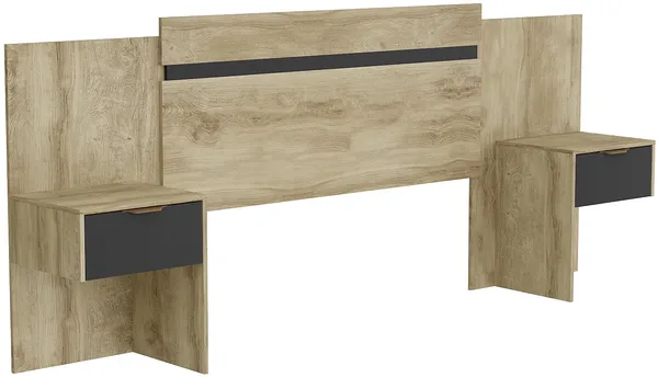 Vente-unique - PARATI Bettkopfteil und Bettbrücke Holz, Platte SchwarzBeige - B 39,5 cm x H 106 cm x L 252 cm232 cm