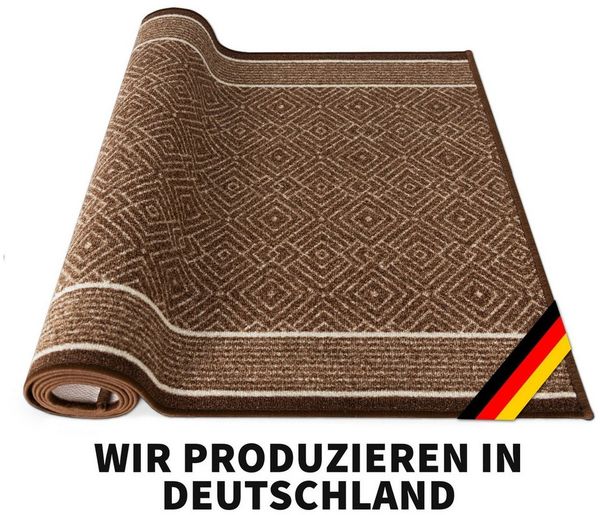Karat Teppich Läufer Olymp, Flur Teppichläufer im Rauten Design, rutschhemmender Gelrücken, Polyamid Flurläufer für Flur & Wohnzimmer