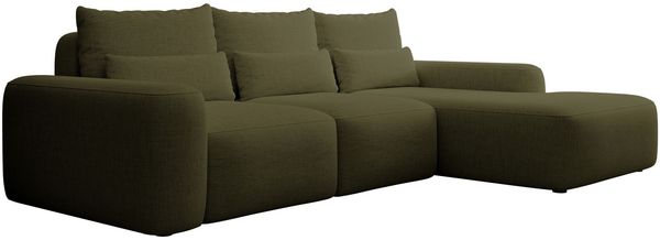 Selsey 'Carnos' Ecksofa mit Schlaffunktion, Lendenkissen, wasserabweisendem Chenille, Olivgrün, rechts