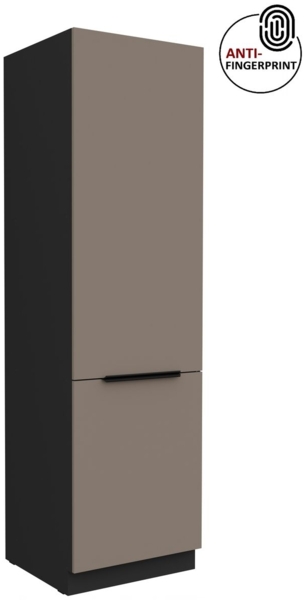Küchen Hochschrank 60 cm Küche ARIA Sandgrau ultra matt + Schwarz matt, hochwertige Fronten mit Anti Fingerprint Beschichtung, Soft-Close Küchenzeile Küchenblock