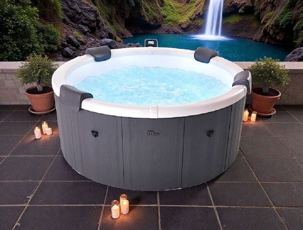 mSpa Whirlpool Denver & Rova - Ø 182x70 cm - ganzjährig Outdoor Pool - XXL, Stecksystem mit Einlageplane, feste Außenwand - inkl. LED, UVC+, WiFi, App-Steuerung, 6 Personen