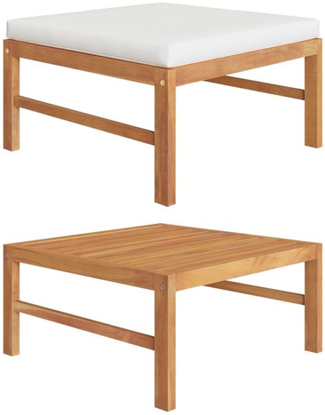 vidaXL Fußhocker mit Creme Kissen Massivholz Teak 316106