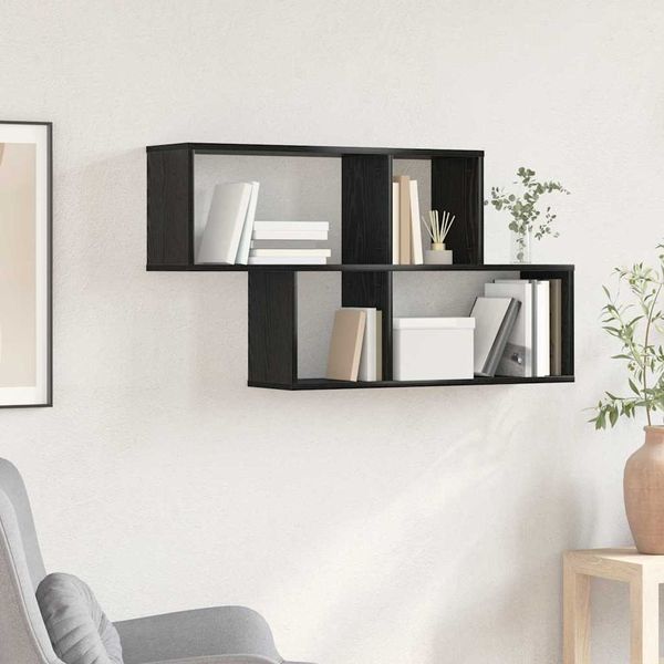 vidaXL Wandregal mit Regal Wandmontiert Schwarz Holzwerkstoff 869197