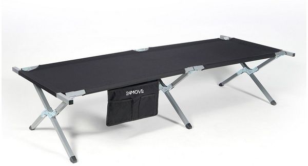 24Move Feldbett Feldbett, Gartenliege, Campingbett bis 180 kg, klappbar, zelten (schwarz, wasserabweisend, inkl. Seitentasche, 190 cm x 63 cm x 42 cm, inkl. Tragetasche für einfachen Transport)