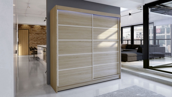 Kleiderschrank Talin IV, mit RGB LED Beleuchtung, Farbe: Sonoma Eiche