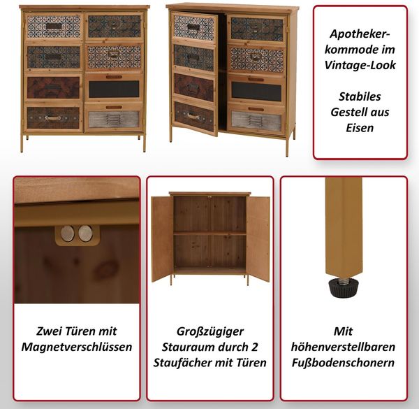 Apothekerkommode HWC-O79, Schrank Highboard Staufächer, Vintage Shabby-Look 94x80x35cm, weiß/blau Bild 2