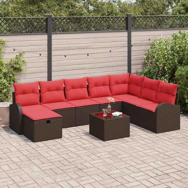 vidaXL Garten-Sofa-Set mit Kissen mit Speicher 9 pcs Braun Poly Rattan 3360475
