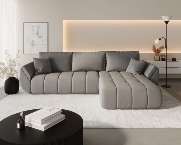 Ecksofa Schlafsofa MISATO Stoff Wind Dunkelgrau Ottomane Rechts