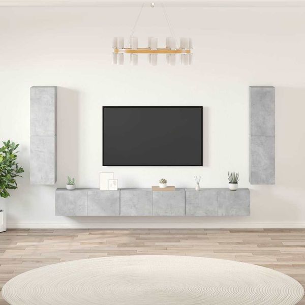 7-tlg. TV-Schrank-Set Betongrau Holzwerkstoff [3114305]