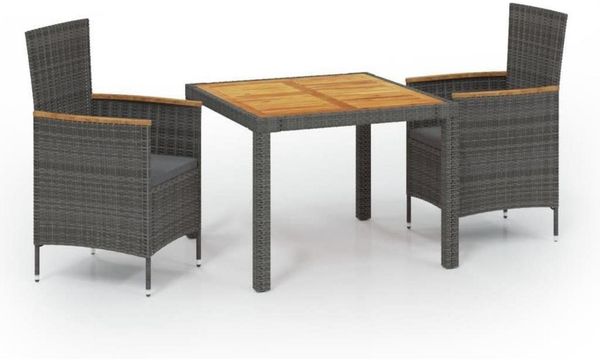 vidaXL Gartenmöbel Set 11-TLG. Schwarz Grau Rattan Kissen Gartentisch Stuhl