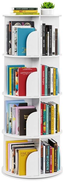 SpaceAid Bücherregal 360-Grad drehbares Bücherregal, 1-tlg, Standregal mit 4 Ebenen, weiß