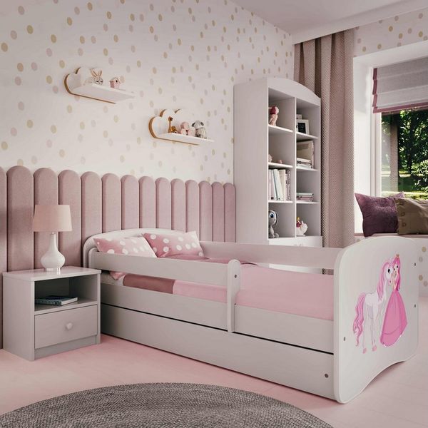Raumhirsch Furniture Kinderbett 70x140, 80x160, 80x180 cm - Komplettset mit Matratze & Schublade (Bett für Mädchen, Einzelbett Kinder 2–12, mit Rausfallschutz & Lattenrost), verschiedene Farben & Designs