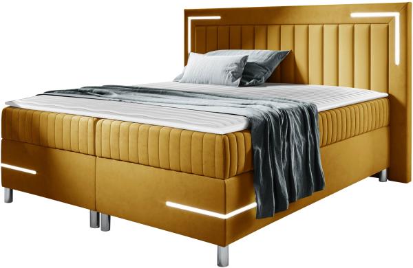 Boxspringbett Tasurto 3 LED, Gelb, 160 x 200 cm