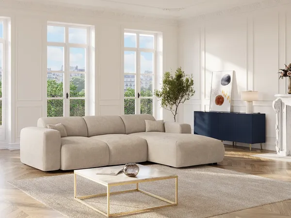 Vente-unique - POGNI Sofa SamtStoff Beige - B 180 cm x H 77 cm x L 283 cm