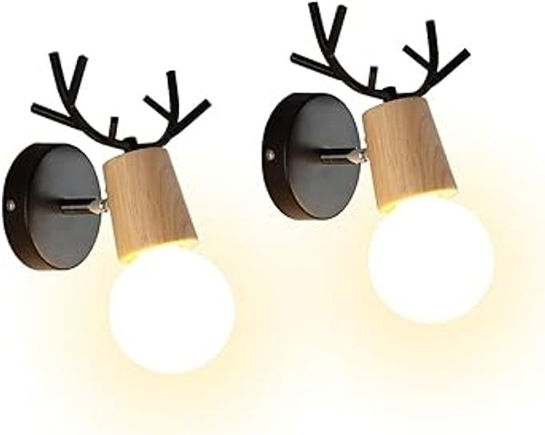 iDEGU 2er-Set: Moderne, kreative Wandleuchten — Geweih-Design, Holz- , Metallkonstruktion, Art-déco-Stil — Geeignet fur Schlafzimmer, Wohnzimmer, Flur, Esszimmer, Badezimmer (Schwarz) [Energieeffizienzklasse A]