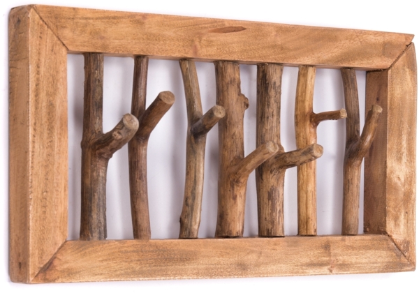 Wandgarderobe Leonor 50 Mahagoni Massivholz, 7 Haken naturfarben