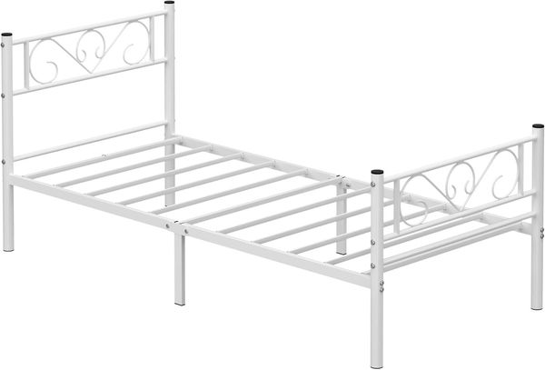 VASAGLE Einzelbettgestell, Bettrahmen, Bettgestell aus Metall, passend für 90 x 190 cm Matratze, Gästebett, für Erwachsene, Kinder, einfache Montage, für kleine Räume, Weiß von SONGMICS RMB061W01 Bild 2