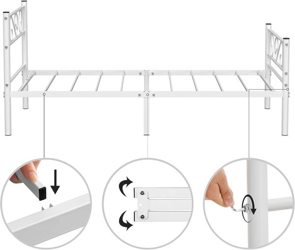 VASAGLE Einzelbettgestell, Bettrahmen, Bettgestell aus Metall, passend für 90 x 190 cm Matratze, Gästebett, für Erwachsene, Kinder, einfache Montage, für kleine Räume, Weiß von SONGMICS RMB061W01 Bild 3