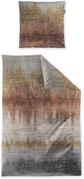 Irisette Feinbiber Bettwäsche Koala 135x200 Streifen kupfer rost grau 8546-50