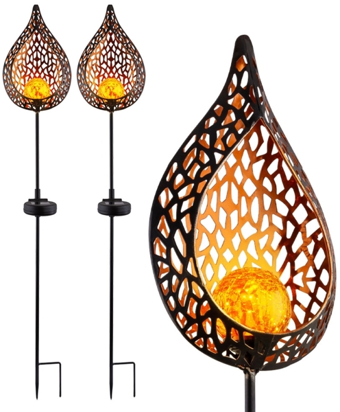 2er Set LED Solar-Steckleuchten, Flamme, Glas, H 90 cm