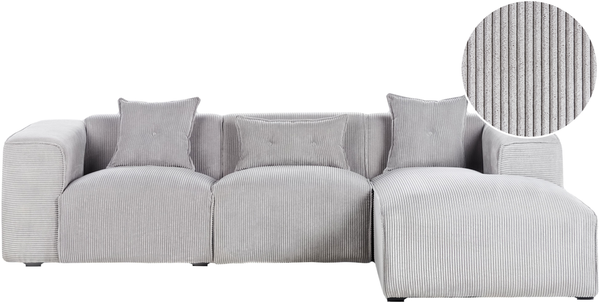 Ecksofa DOLVA Cord Hellgrau Linksseitig