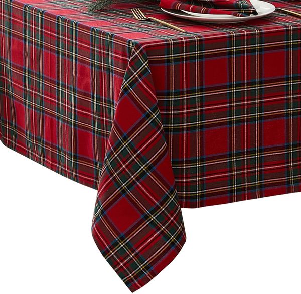 Elrene Home Fashions Stowe Tischdecke, Schottenkaro, Weihnachts-/Wintermotiv, Baumwolle, rechteckig, 152,4x213,4 cm, Rot