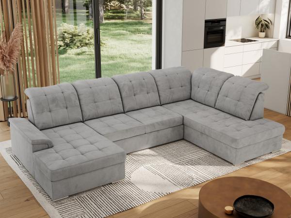 Ecksofa, Wohnzimmer U Couch, Polstersofa mit Bettkasten - MADRITO U - Hellgrau Velorus - Rechts