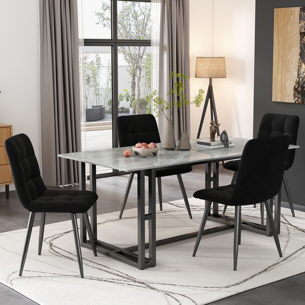 Samt Stuhlset 4er-Set Schwarz Esszimmerstühle mit Metallbeinen, ergonomisch gepolstert, Küchenstuhl Wohnzimmerstuhl
