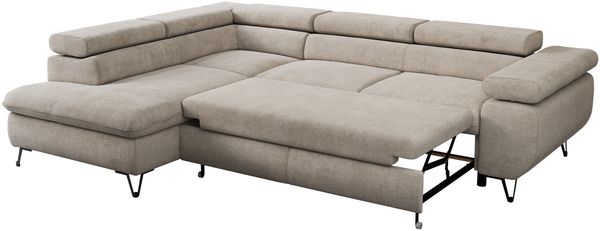 Mks Möbel 'Peter L-form' Ecksofa mit Bettfunktion, Bettkasten & einstellbaren Kopfstützen, Beige, Stoff, links Bild 6