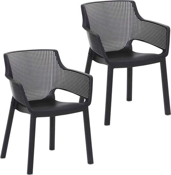 2X Gartenstühle Easy Terrassenstühle mit Armlehnen und Sitzkissen - Balkonstühle bequem 80cm Gartenstuhl in Anthrazit stapelbar wetterfest Garten, Terrasse & Balkon