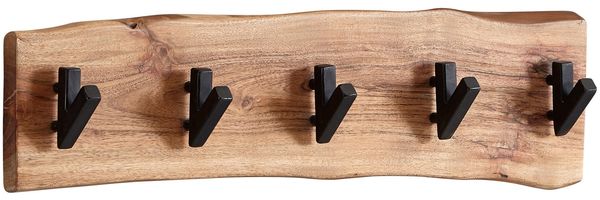 Design Wandgarderobe Akazie Massivholz / Metall 60 x 17 x 9 cm, Hakenleiste Flurgarderobe Wand, Garderobe Holz