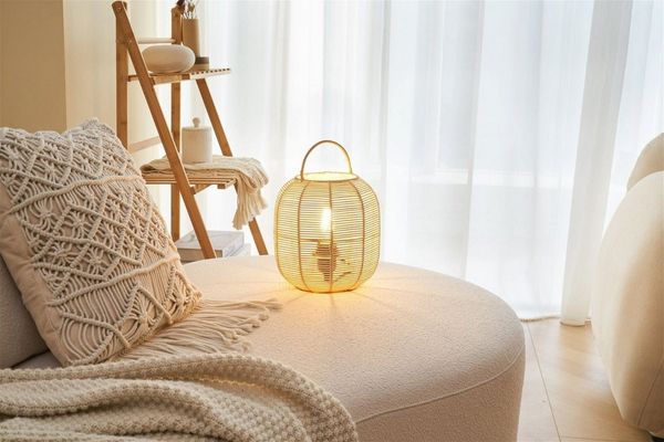 Pauleen Tischleuchte Boho Glow max20W Beige/Weiß 230V Metall/Rattan, ohne Leuchtmittel, E27