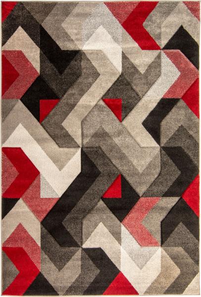 Kadima Design Langlebiger & Pflegeleichter Teppich "Nidd Ruth", Farbe: Rot-Grau, 120x170 cm