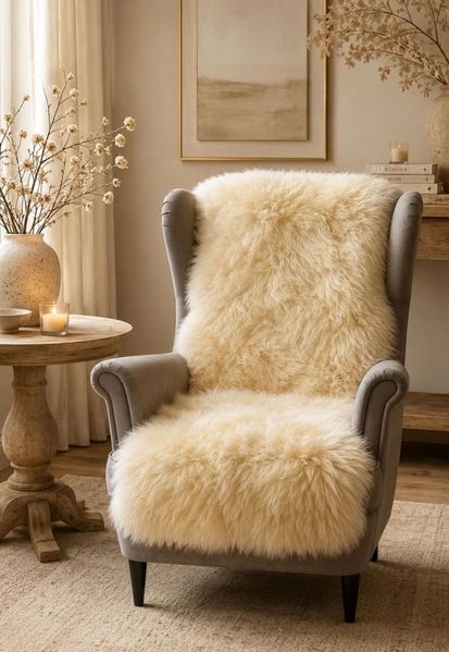 Lammfell Sesselauflage 160 x 50 cm Champagner