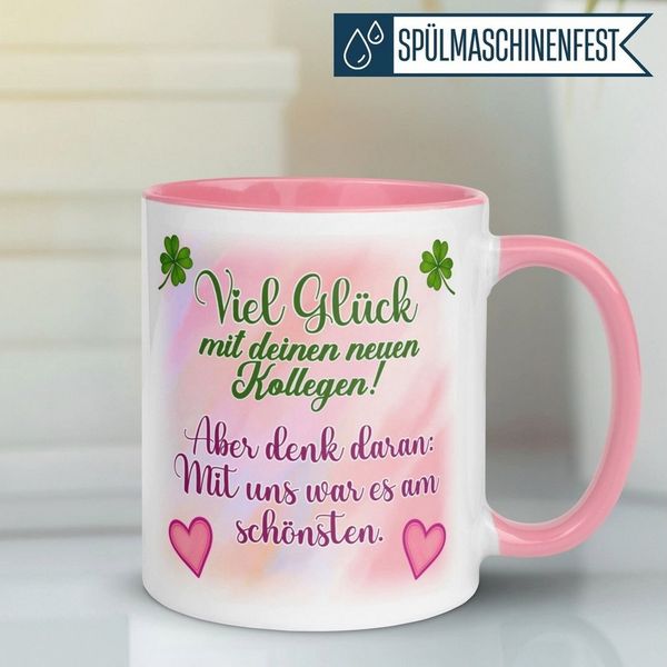 Momentals Tasse Abschied – „Viel Glück mit deinen neuen Kollegen“ – Geschenk Kollegin, Gratis Versand · Links-&Rechtshänder · Spülmaschinenfest