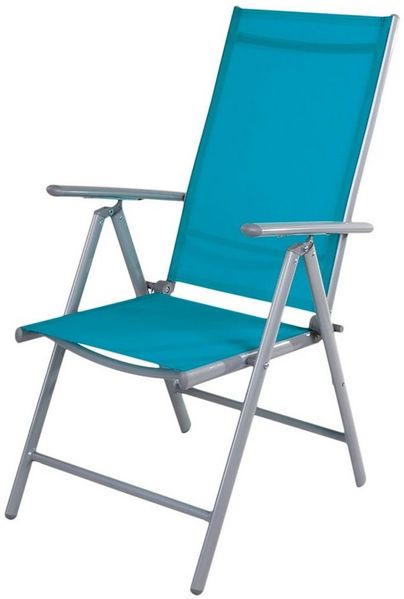 INDA-Exclusiv Armlehnstuhl Gartenstuhl Klappstuhl Aluminium - Textilen Silbergrau/Petrol 7- Positionen
