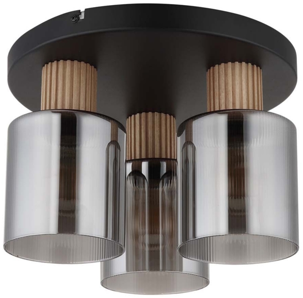 Deckenleuchte, 3-Flammig, Holz, Rauchglas, schwarz, D 30 cm Bild 6