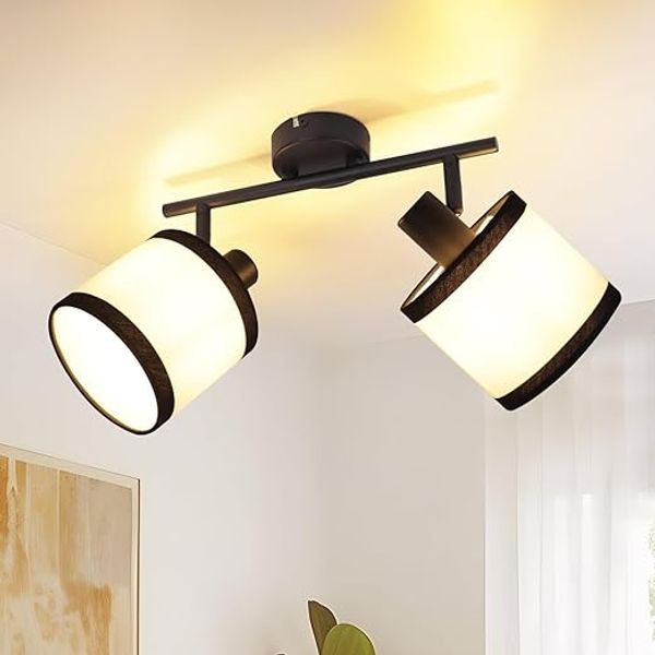 ZMH Deckenstrahler Schwarz Flurlampe 2-flammig LED Deckenspots E14 Deckenleuchte Stoff schwenkbar Deckenlampe Vintage für Küche Schlafzimmer Kinderzimmer Cloakroom Ohne Leuchtmittel