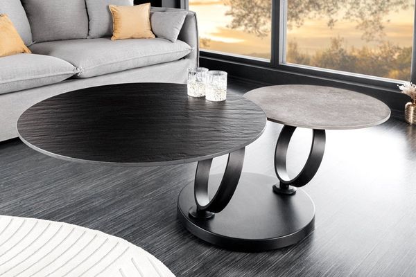 riess-ambiente Couchtisch DANCING RINGS grau/schwarz - rund, Keramik, drehbar, Metall (Einzelartikel, 1-St), mit 2 Ebenen & Drehmechanismus – ideal für Wohnzimmer & Loungebereich