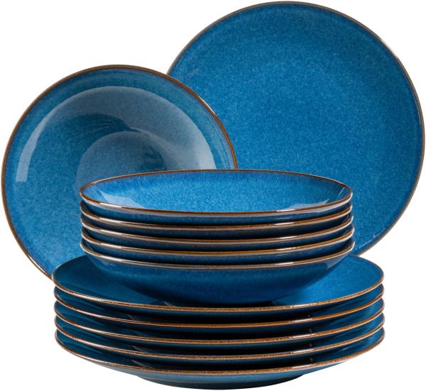 Mäser 931946 Tafelservice Ossia für 6 Personen, Steinzeug, blau (1 Set, 12-teilig)